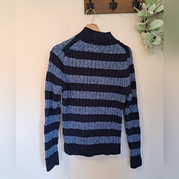 L.L.BEAN Blue Striped Cable Knit Zip-Up Sweater Size M - Picture 3 of 6